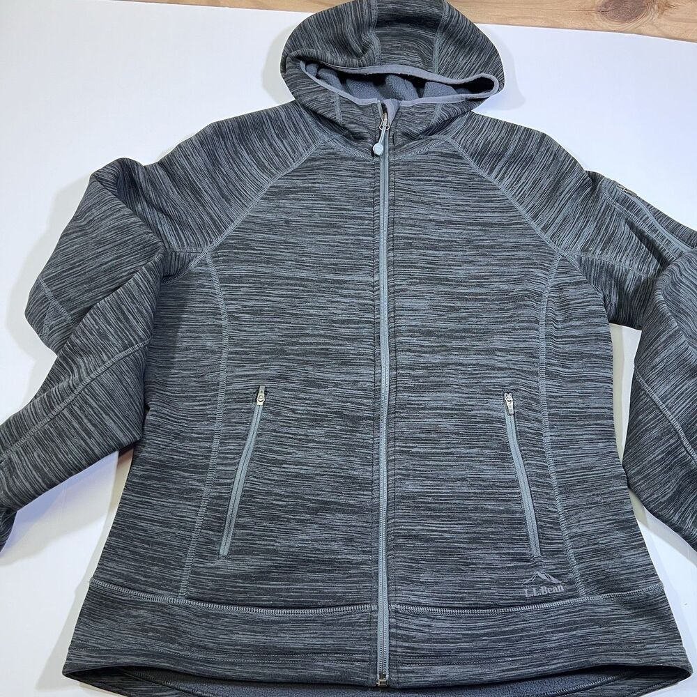 LL Bean Primaloft ThermaStretch Full Zip Gray Performance Hoodie Women's Large - Picture 5 of 11